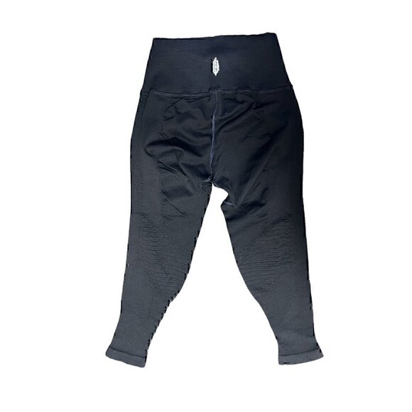 FREE PEOPLE ANKLE LENGTH DIAMOND LEGGINGS, BLACK WITH BLUE STITCHING SIZE XSMALL - Picture 4 of 4